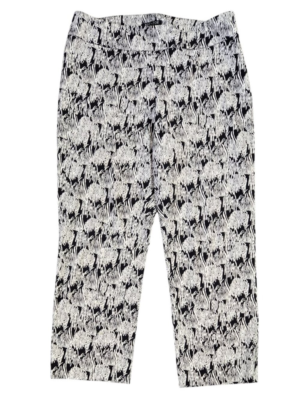 Nic+Zoe Black White Abstract Line Cropped Pant Side Zip Artsy Art to Wear PETITE